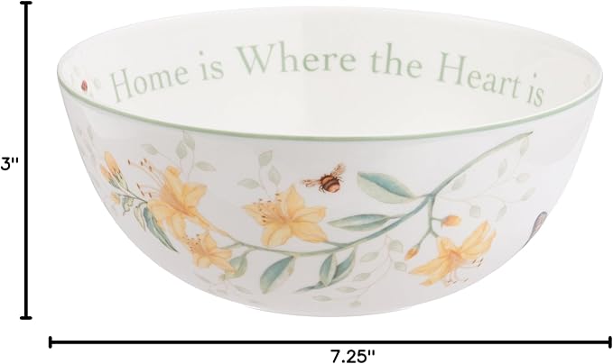 Lenox Butterfly Meadow "Home Is Where The Heart Is" Serving Bowl | 38oz capacity | 7.25 inch width | floral kitchen decor bowl, cookie jar and candy dish, gift for women