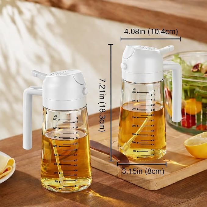 16oz/470ml Glass Olive Oil Sprayer for Cooking, 2 in 1 Oil Dispenser for Kitchen Gadgets, Food Grade Premium Spray Bottle with Portion Control for Salad, Frying, BBQ
