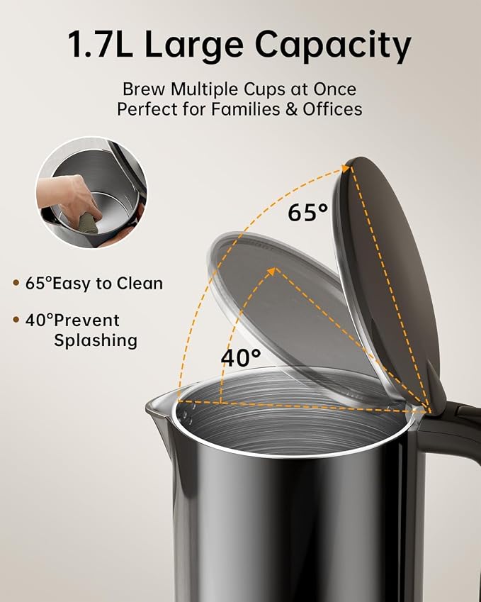 1.7L Stainless Steel Electric Kettle with Temperature Control, Matte Black | 5 Preset Temperatures for Tea & Pour Over Coffee, 2H Keep Warm, 1200W BOIL Mode, 304 Stainless Steel Interior, Cordless Base