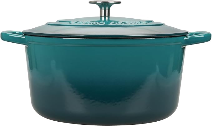 EDGING CASTING Enameled Cast Iron Dutch Oven with Sourdough Bread Baking Kit, Bread Dutch Oven with Lid, Includes Proofing Basket & Baking Tools, 5qt, Darkcyan