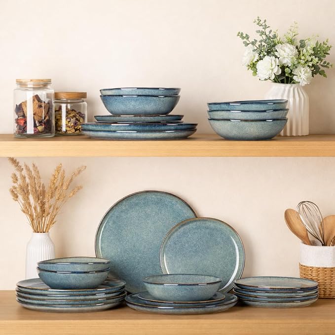 AmorArc Ceramic Dinnerware Sets for 4, 12Pcs Plates and Bowls Sets Dishes | Stoneware Handmade Reactive Glaze Dinner Set, Highly Scratch Resistant | Dishwasher & Microwave Safe Dishware