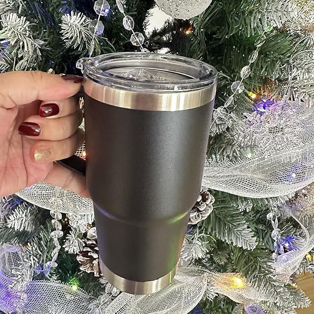 20 oz Stainless Steel Tumbler with Handle Bulk Metal Insulated Tumblers Travel Coffee Mug with Handle Double Wall Tumbler Cup with Lid and Straw, Black 6 Pack