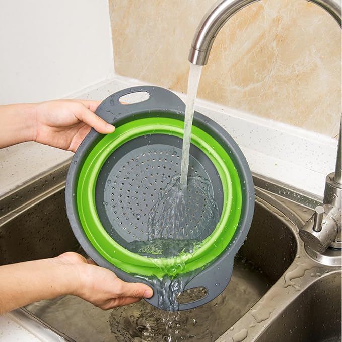 Collapsible Colander Set of 3, Space-Saving Foldable Strainer for Kitchen | 3 Sizes Food Strainer for Draining Pasta, Vegetable and Fruit, Kitchen Gadgets for Home Use and Outdoor Camping (Green)