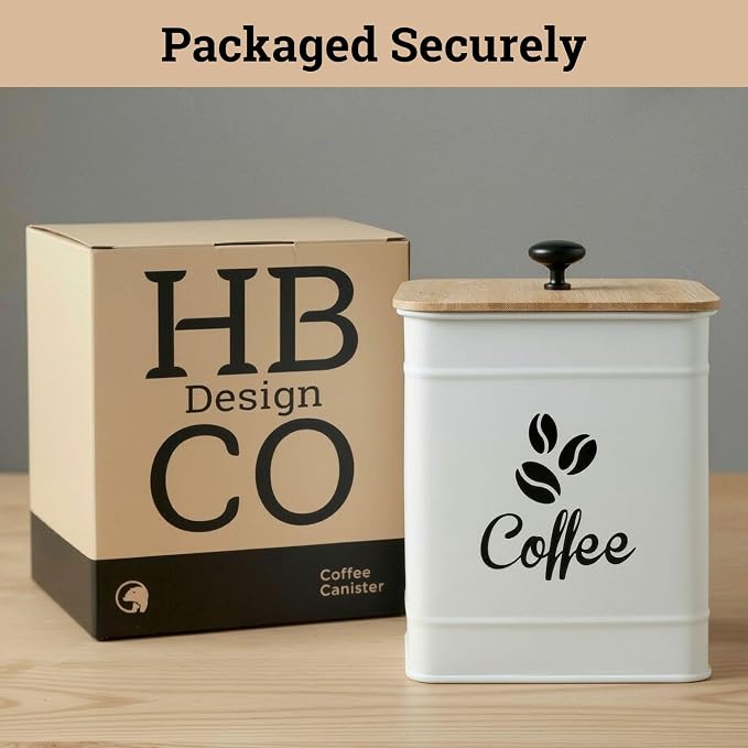 Airtight Coffee Canister 40 oz, 6"x 8" Metal Jar w/ Rubber-Lined Bamboo Lid | 40oz Large Iron, Airtight Coffee Container, Bamboo Lid, Stylish Countertop Container for Coffee Grounds, Beans, Pods & More