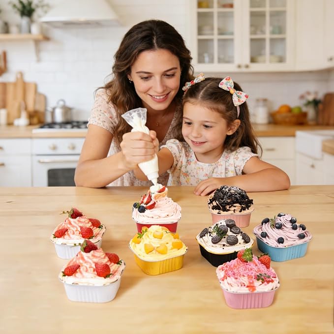 100 Pcs Mini Cake Pans with Lids, 5oz Square Aluminum Foil Brownie Baking Cups, Dessert Cupcake Cups with lids, Disposable Loaf Pans Cupcake for Wedding Birthday Party (Blue)