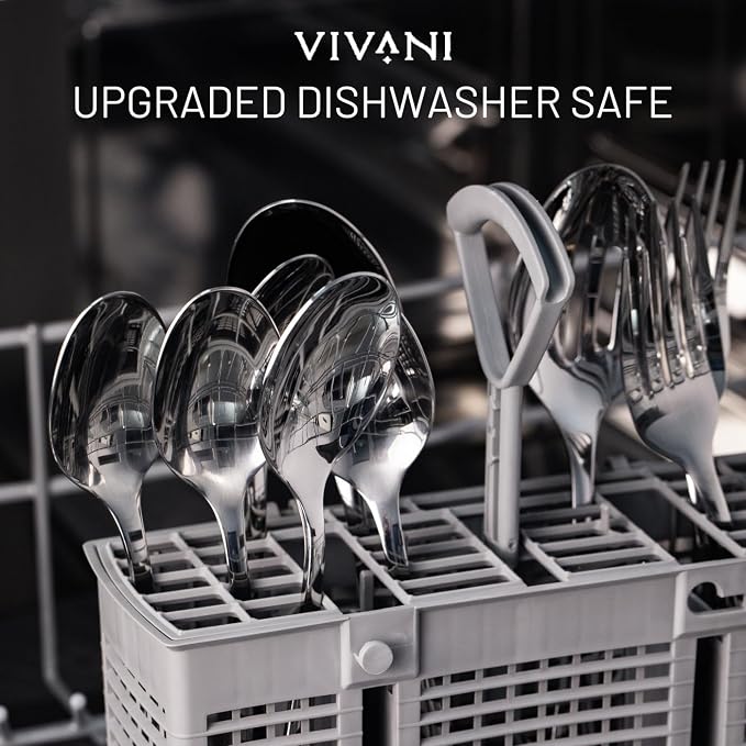 VIVANI 4-Piece Serving Spoons Set, 8.5-Inch Serving Spoon and Slotted Spoon | Large Cutlery for Party, Buffet and Catering, Solid Constructions, Mirror Polished, Dishwasher Safe