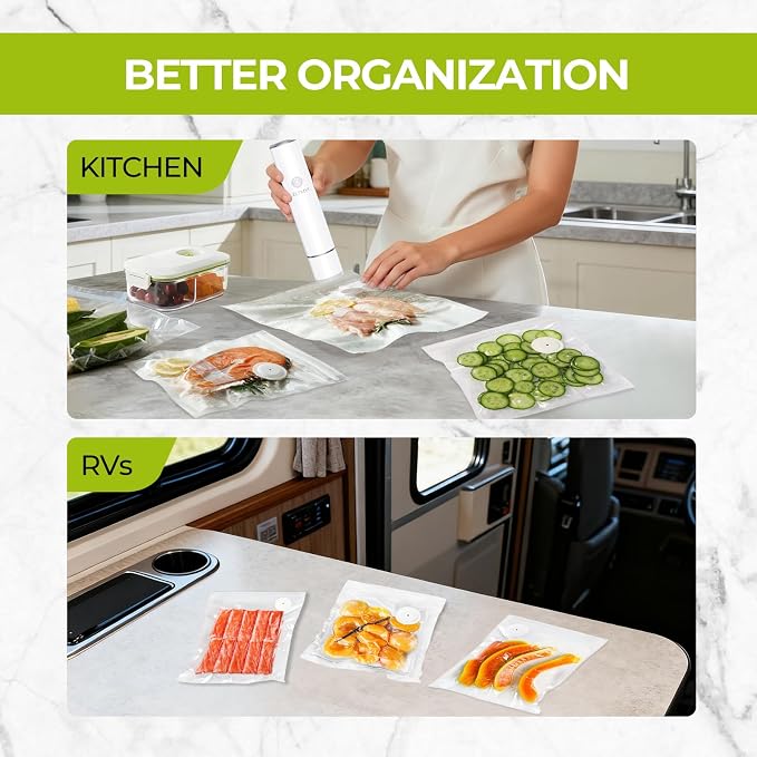 Reusable Vacuum Sealer Bags for Food, 50 BPA-Free Food Storage Bags | 2 Sizes, Double-Zip Valve Design, Leak-Resistant, Odor-Resistant, Freezer Storage For Meal Prep, Leftovers And Sous Vide