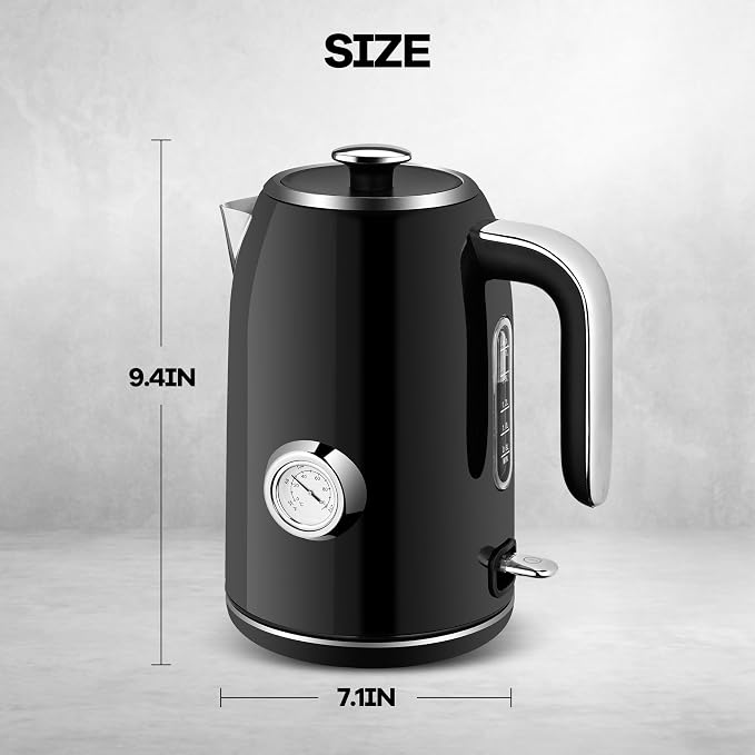 PUKOMC Electric Kettle, 1.7L Stainless Steel Electric tea kettle | Temperature Gauge, Fast Boiling, Auto Shut - off, BPA - Free, Boil - Dry Protection 1500W, LED Light, Easy clean