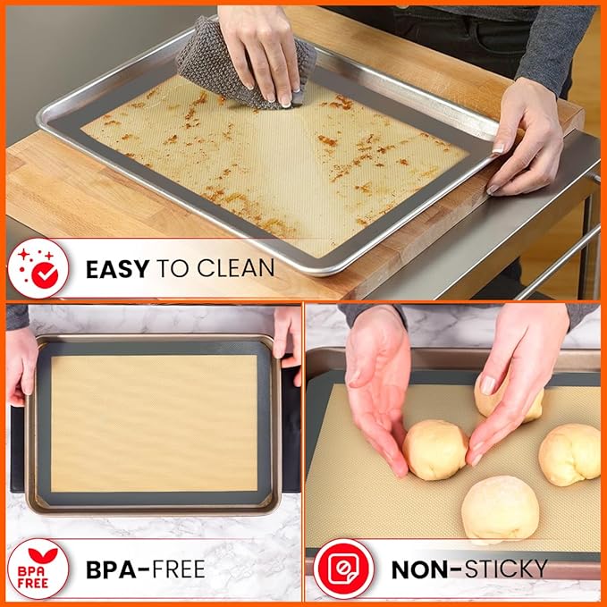 Silicone Baking Mat 2 Pack,Half Sheet 16.5x11.6, Non-Stick Liner For Oven | Reusable Baking Sheet Liner for Bread, Dough, Macaron, Cookie Cooking Liners For Kitchen Counter & Bakery Supplies