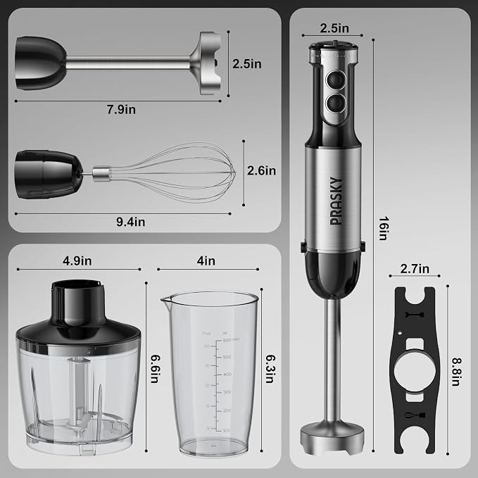 Immersion Blender Handheld 1200W, 20-speeds, 5-in-1 Handheld Mixer | Mining Beaker,Chopper,Whisk, Frother and Stick Blender Suitable for Kitchen, Protein Shakes and Baby Food - Black