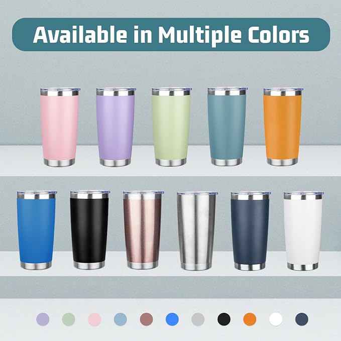20 oz Tumbler with Lids and Straws, Stainless Steel Insulated Travel Coffee Mug, Double Wall Vacuum Insulated Tumblers, Powder Coated Coffee Tumbler for Cold & Hot Drinks (Sea Blue, 6 Pack)