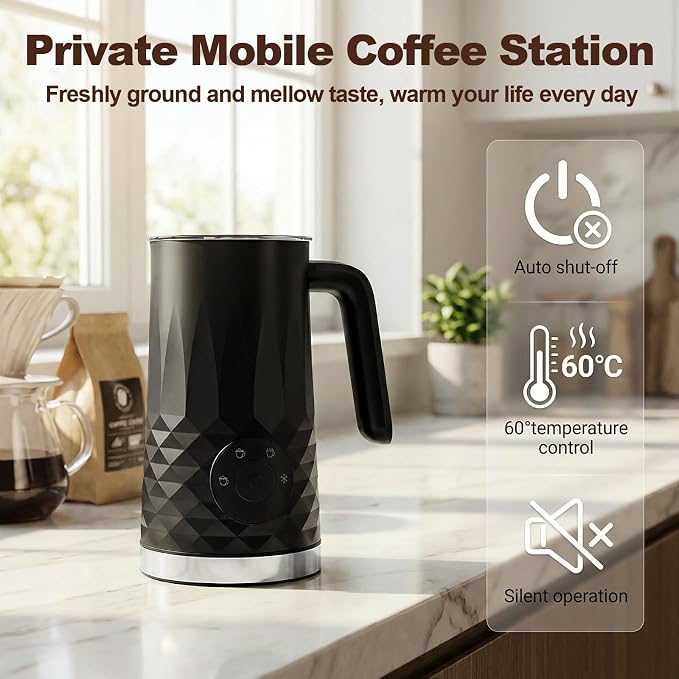 Milk Frother, 4 in 1 Electric Milk Steamer, Warm and Cold Foam Maker | Quiet Coffee Frother for, Latte, Cappuccino, Hot Chocolate, Dishwasher Safe