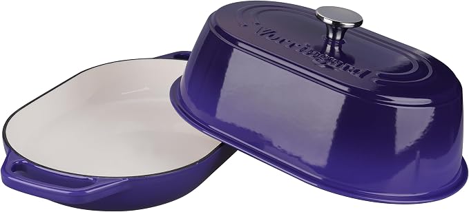 Enameled Cast Iron Dutch Oven Pot with Dome Lid, Oval Bread Oven for Homemade Sourdough Bread Baking, Oven Safe up to 500°F, 6 Quart, Purple
