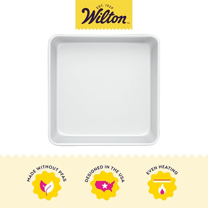 Wilton Aluminum Square Cake Pan, Made Without PFAS, 12 x 12 in. | Natural Anodized Aluminum Bakeware, Even Heating & Rust-Resistant for Professional Results, Perfect for Large Sheet Cakes