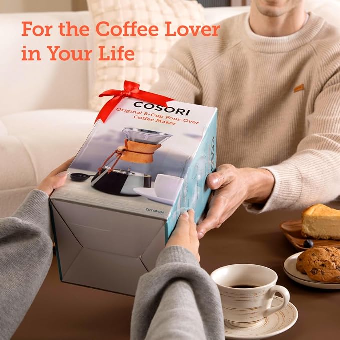 Cosori Pour Over Coffee Maker, Double Layer Stainless Steel Filter, 8cup | Drip Coffee Maker, Coffee Dripper Brewer, High Heat Resistant Carafe, also for Camping, Hiking, 34oz
