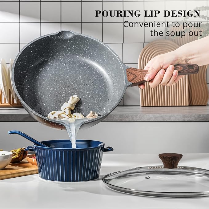 SENSARTE Nonstick Frying Pans, Grey(9.5 Inch Frying Pan and 5QT Saute Pan) | Swiss Granite Coating, Free of PFOA&PFOS, Compatible with All Stoves Including Induction Cooktops, Easy to Clean