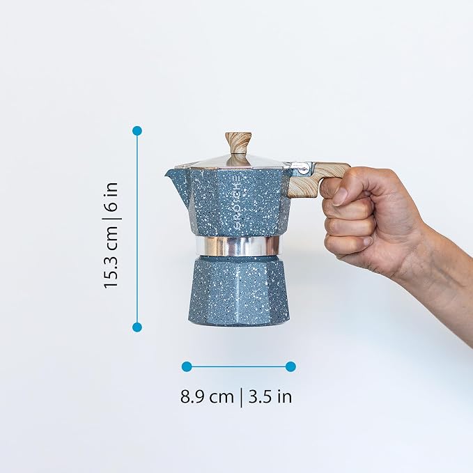 GROSCHE Milano Stovetop Espresso Maker Moka Pot 3 espresso Cup, 5 oz Indigo | Cuban Coffee Maker And Italian Moka Pot For Stovetop Espresso; For Gas, Electric, And Propane Stoves With A Soft-Touch Handle