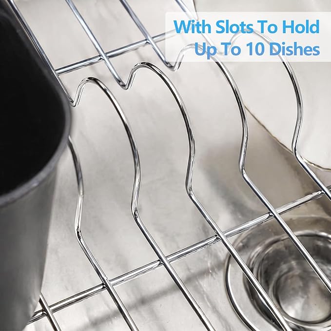 Small in Sink Dish Drying Rack - Stainless Steel Compact Inside Sink Dish Drainer for RV Kitchen Apartment Sink, Rust Resistant Kitchen Organizer for Plates, Bowls in Sink, 11.6" W x 13.4" L, Silver