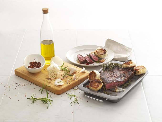 GoodCook Everyday Broiler Baking Pan with Built-in Handles Nonstick Warp-Resistant Heavy-Gauge Steel Construction Even-Heating Oblong Pan with Drip Rack, 7x11-Inch, Gray