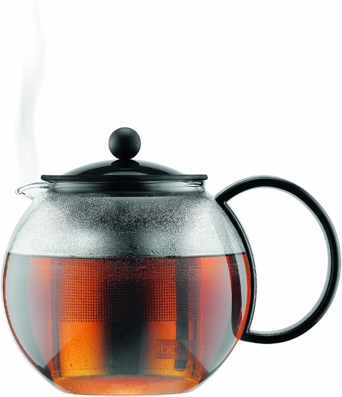 Bodum 34oz Assam Glass Tea Press with Stainless Steel Filter, Black Plastic Lid