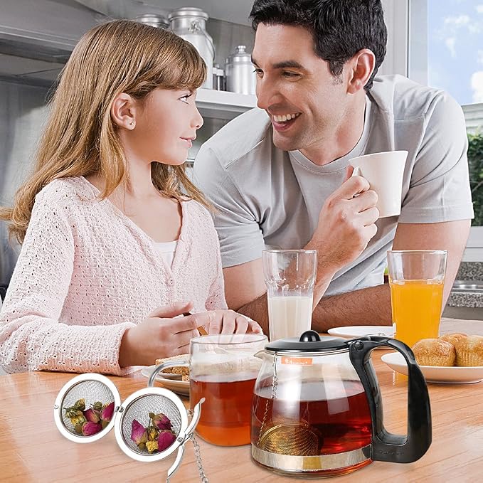 2Pcs Stainless Steel Tea Infuser Strainer, 2.04 Inch Fine Mesh Ball | Metal Fine Mesh Tea Spice Ball for Loose Leaf Tea, Tea Filter with Chain Hook, Tea Interval Diffuser for Spices, Seasonings
