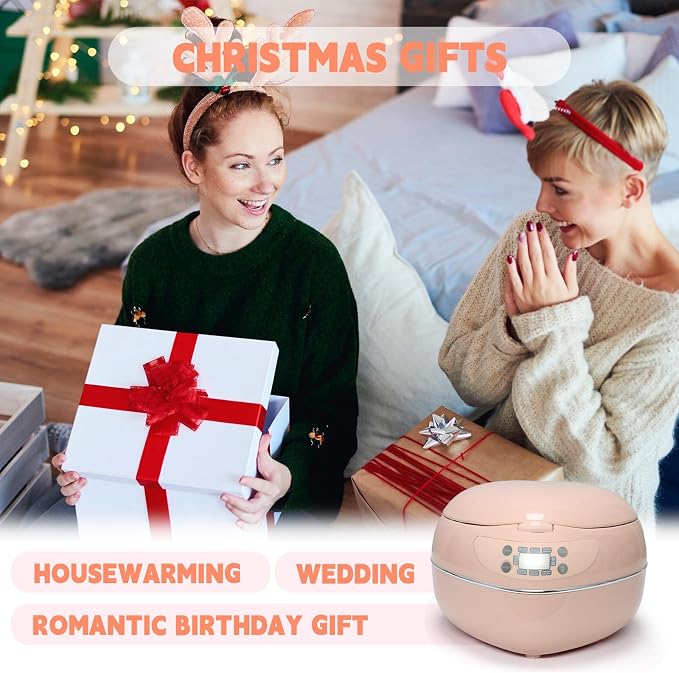 Peach Heart Shape Rice Cooker 8 Cup Cooked, 4 Cup Uncooked Rice, Multifunctional Pink Rice Cooker, 300w, with Preset Timer, 1.8L (Light Pink)