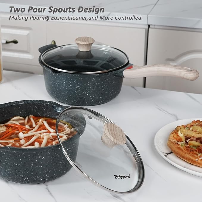 Ceramic Nonstick Saucepan Set 2QT and 4QT, Cast Aluminum Cooking Pots with Side Pour Spouts,Compatible with All Cooktops,Dishwasher Safe