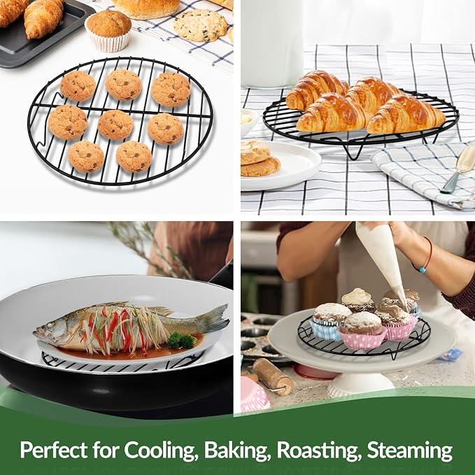 TeamFar Round Cooling Rack, 7.5" Non-stick Stainless Steel Baking Rack | 2 Pack Coated Cooking Wire Racks for Baking/Roasting/Steaming/Cooling, Healthy & Heavy-Duty, Oven Safe & Easy to Clean