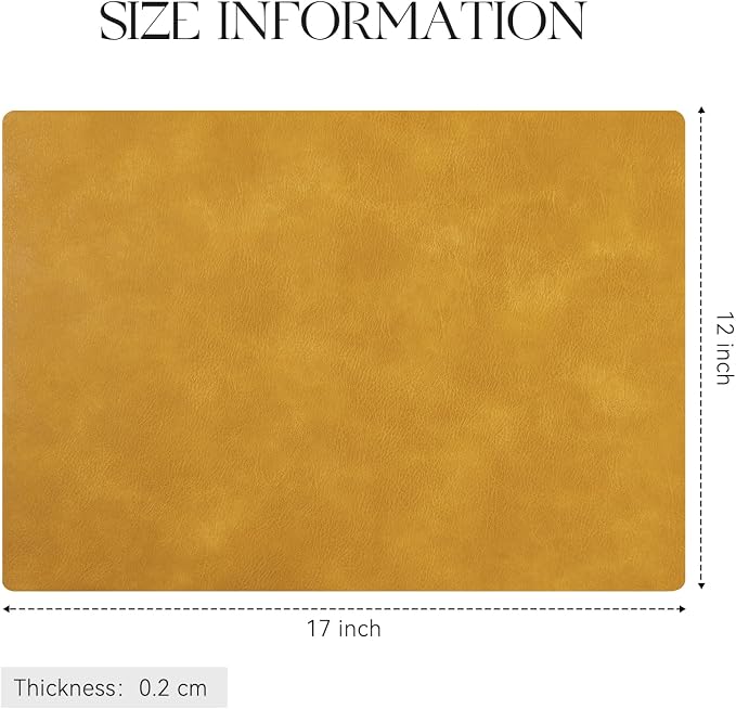 MOSAYT Vinyl Placemats Set of 4-12 X 17 Inch - Faux Leather 100% Waterproof Oil-Proof Wipeable PU Place Mats, Heat Resistant Reversible Table Mats for Kitchen, Dining, Outdoor, Yellow