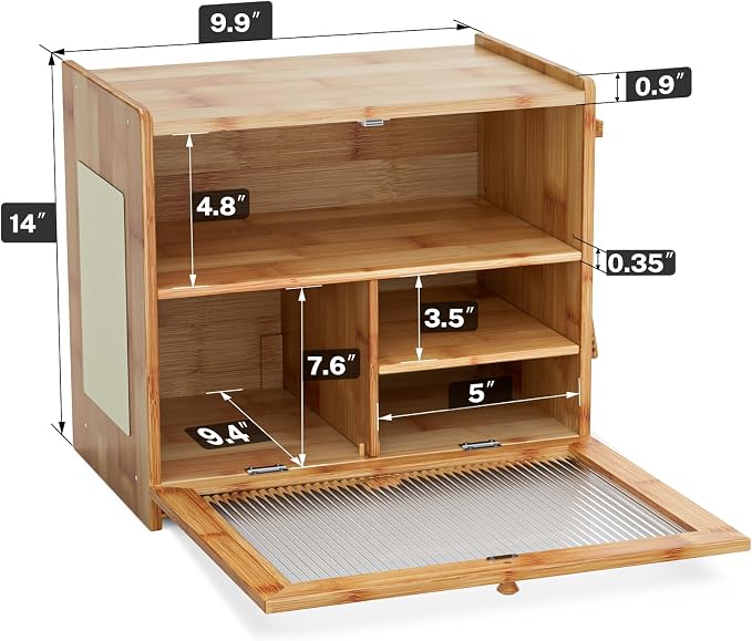HOOMESUN Bread Box, Large Bread Storage Organizer for Kitchen Counter | Bamboo wood construction,Clear acrylic window,Farmhouse vintage style,Pantry and cabinet storage