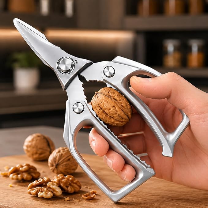 Kitchen Scissors Heavy Duty, Multi-Purpose Kitchen Shears, Dishwasher Safe Food Scissors for Chicken, Poultry, Fish, Meat & Herbs, Stainless Steel Kitchen Shears with Non-Slip Grip - Silver