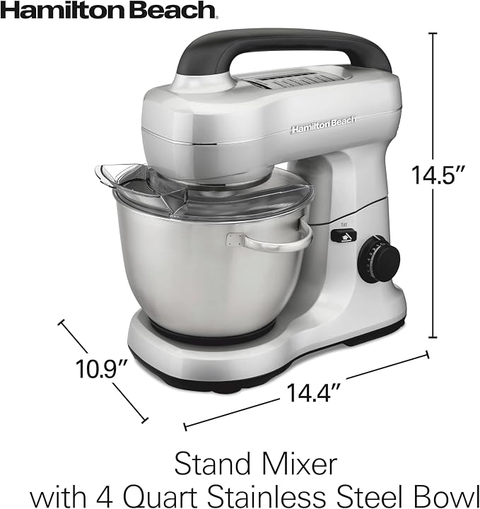 Hamilton Beach Stand Mixer with 4 Quart Stainless Steel Bowl, 7 Speeds, 300 Watt Motor, Silver, R63392 (Renewed)
