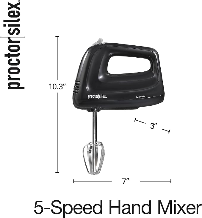 Proctor Silex Easy Mix 5-Speed Electric Hand Mixer with Bowl Rest | Compact and Lightweight | 215 Watts of Peak Power | Black | 62511