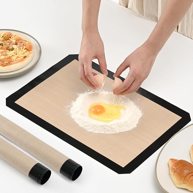 Luckyiren 2-Pack Silicone Baking Mats – Non-Stick Reusable Oven Liners for Half Sheet Pans (16.54" x 11.62"), BPA-Free Silicone, Easy to Clean, for Cookies, Roasted Veggies, Pizza & More | 2 16.54 x 11.62 in silicone mats for baking fit half sheet pans...
