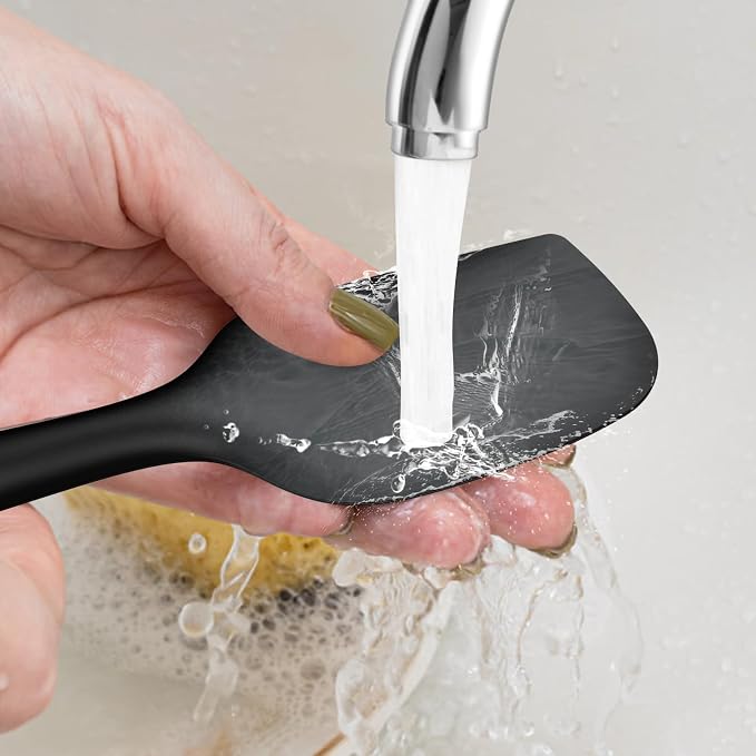 Silicone Kitchen Utensils Set,Utensils Sets for Cooking,Dishwasher Safe | Seamless Spatula Set,Nonstick Cookware, BPA-Free,Heat Resistant up to 600°F, House warming Gift,Black
