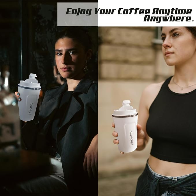 SPLMIFA Travel Coffee Mugs Leak-Proof, Reusable Coffee Cups with Lids, Stainless Steel Vacuum Insulated Coffee Tumblers, Thermal Insulation Cups for Men and Women Hot & Cold Drinks(2nd-White, 17OZ)