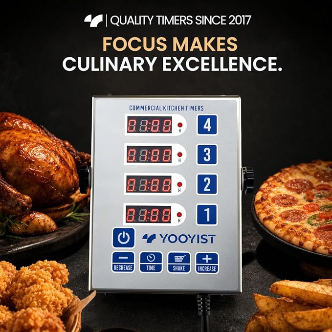 Precision Kitchen Timers for Cooking – 4 Channel Commercial Kitchen Timer Restaurant Kitchen Supplies – Stainless Steel Digital LED Chef Cooking Timer – Reminder Function, Loud Alarm, Silver
