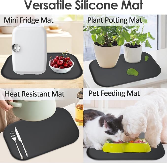 Silicone Coffee Maker Mat with Lip for Countertops, 17.4'' x 10.6'', Black | Multi leak-proof coffee tray for countertop, non-slip silicone mat fits most coffee makers & espresso machines, wipe-clean