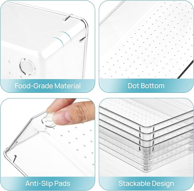 Vtopmart 4 Pack Clear Kitchen Drawer Organizer, 15x6 Inch Utensil Tray | Silverware Organizer Trays for Flatware, Cutlery and Kitchen Utensils, Large Clear Bins Create a Neat and Organized Drawer