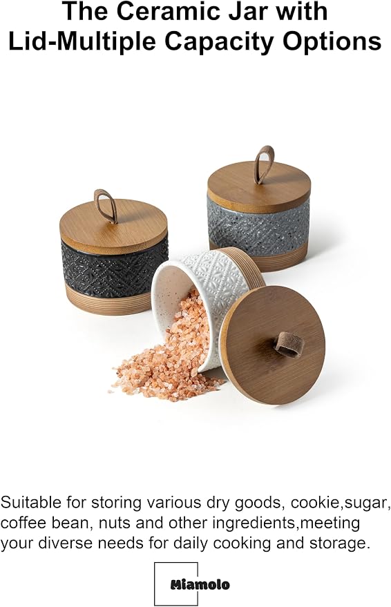 Miamolo Kitchen Canisters for Countertop, Small Coffee Jar, Gray & 5 fl.oz | Ceramic Coffee Container with Lid for Pantry | Airtight Seal for Tea, Sugar Coffee Beans | Decorative Coffee Bar Accessories