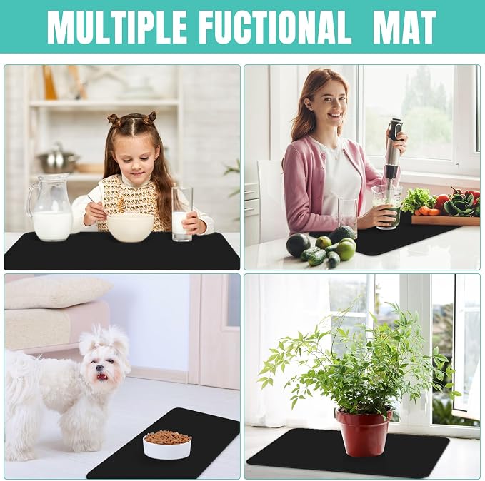 Coffee Mat Super Absorbent Dish Drying Mat Coffee Bar Mat 18"x 36", Black | Match with Coffee Machine Accessories Large Drying Mats for Kitchen Counter