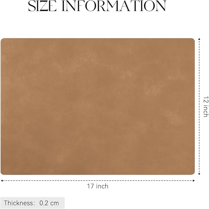 MOSAYT Vinyl Placemats Set of 6-12 X 17 Inch - Faux Leather 100% Waterproof Oil-Proof Wipeable PU Place Mats, Heat Resistant Reversible Table Mats for Kitchen, Dining, Outdoor, Camel