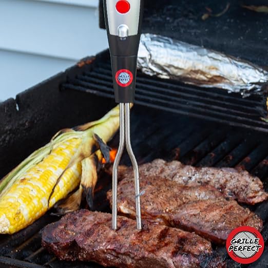 Digital Meat Thermometer Fork for Grilling and BBQ Fast Read Electronic Probes with Ready Alarm Quick Accurate Barbecue Temperature for Steak Chicken Hot Grilled Food