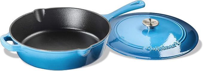 Cuisinart Chef's Classic Enameled Cast Iron Dutch Oven with Lid, Porcelain Enameled Interior, Oven Safe, Induction Compatible, 12-Inch, Chicken Fryer, Blue Gradient