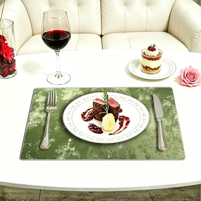 Faux Leather Placemats Set of 6, 11.8"x17.7", Forest Green | Reversible Table Mats, Waterproof, Stain & Heat Resistant, Easy Clean for Dining, Gatherings, Outdoor