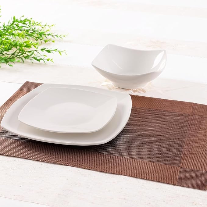 Zulay Kitchen Luna 18-Piece Porcelain Dinnerware Set - Chip and Scratch Resistant Plates and Bowls - Premium Quality Dishes Set for 6, White