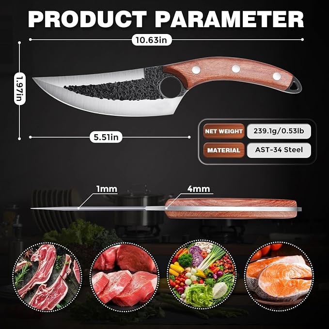 ROCOCO Butcher Cleaver Knife Set - 3PCS Serbian Chef Viking Boning Knife | Meat Cutting Cleaver with Sheaths for Kitchen Outdoor BBQ Camping Birthday Father Mother Christmas Gift Idea Men