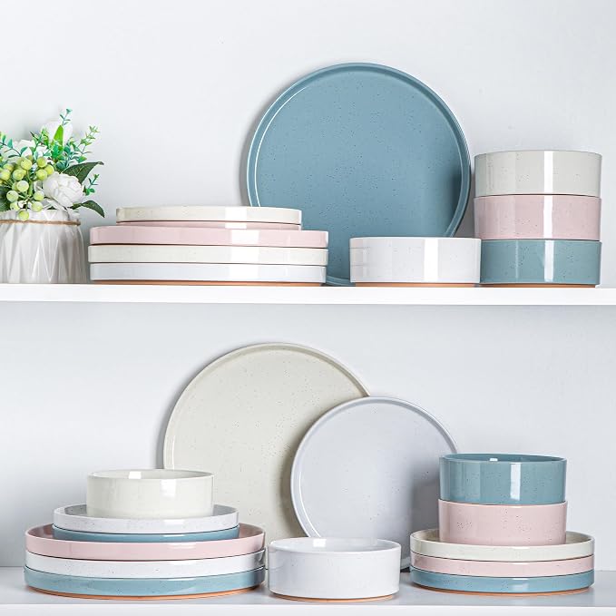 AmorArc Stoneware Dinnerware Sets for 4,12Pcs Plates and Bowls Set | Handmade Ceramic Dish Set,Dishwasher & Microwave Safe,Scratch Resistant-Colorful