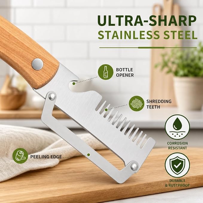 3Pcs Multifunctional vegetable peeler 2026 New 3 in 1 Stainless Steel Blade Wooden Handle Bottle Opener Kitchen Tool For Veggie Fruit