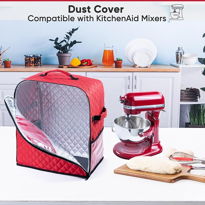 BAGSPRITE Stand Mixer Cover with Appliance Sliders Base Compatible with KitchenAid Mixer-Storage Bag for 6/7/8 Quart with Pockets for Kitchen Aid Accessories and Attachments